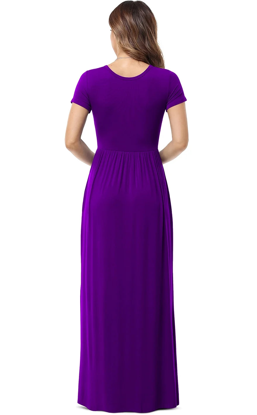 Women'S Short Sleeve Loose Plain Maxi Dresses Casual Long Dresses with Pockets,Us Size,Floral Wine Red,3Xl