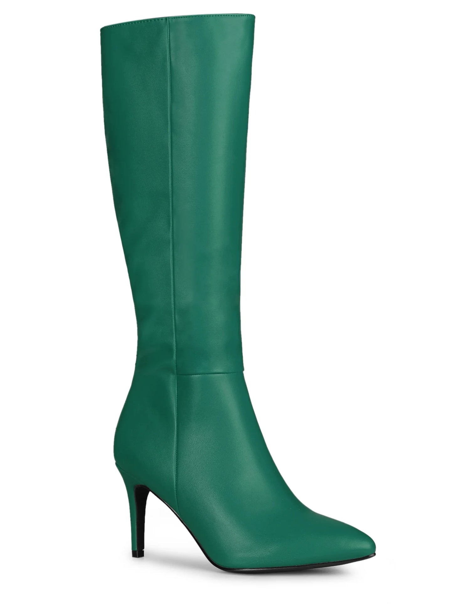 Women Pointed Toe Side Zipper Stiletto Heel Knee High Boots Dark Green 6.5