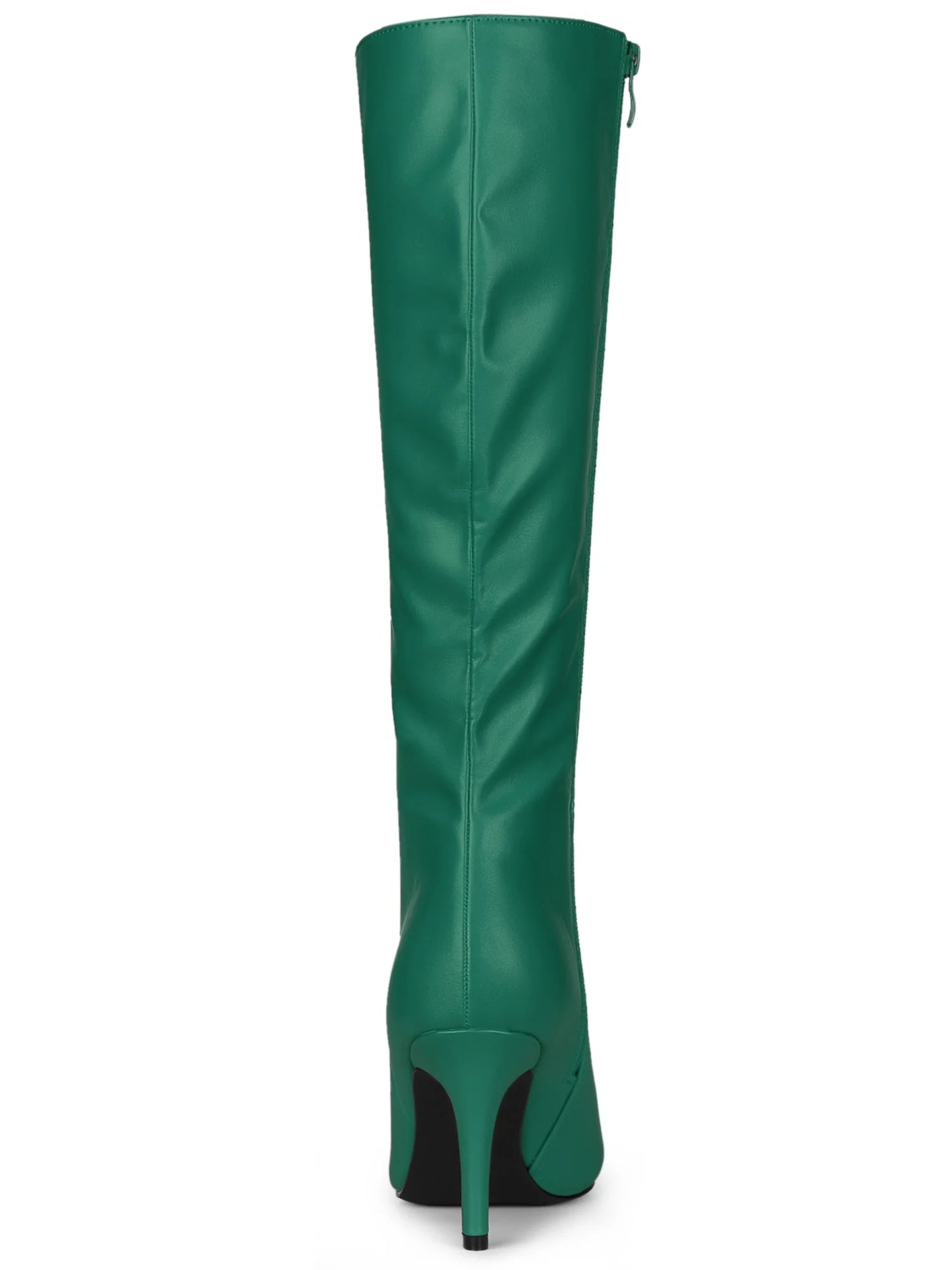 Women Pointed Toe Side Zipper Stiletto Heel Knee High Boots Dark Green 6.5