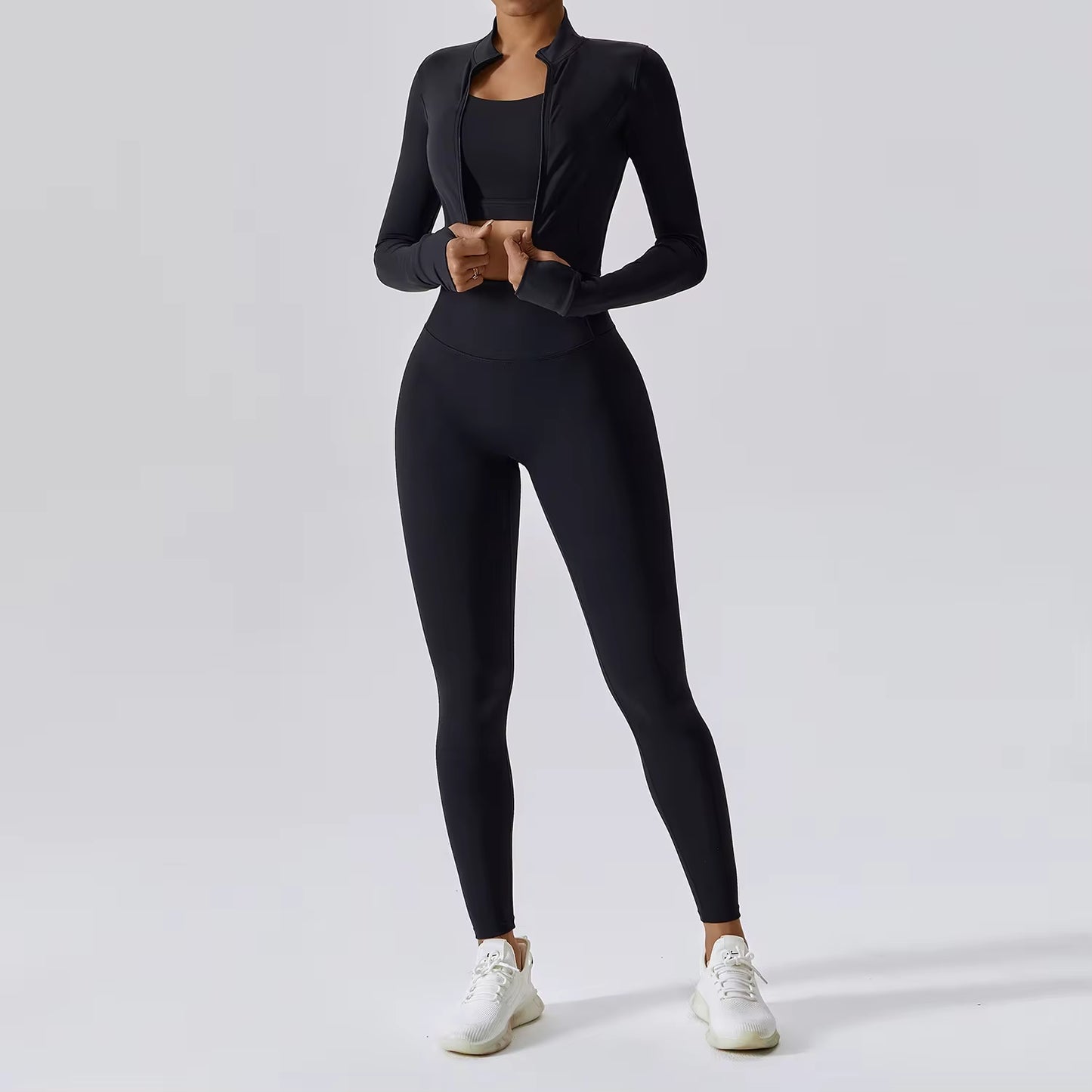 3 Piece Yoga Set Workout Outfits for Women Tracksuit Sport Bra High Waist Shorts Yoga Leggings Fitness Long Sleeve Gym Clothing